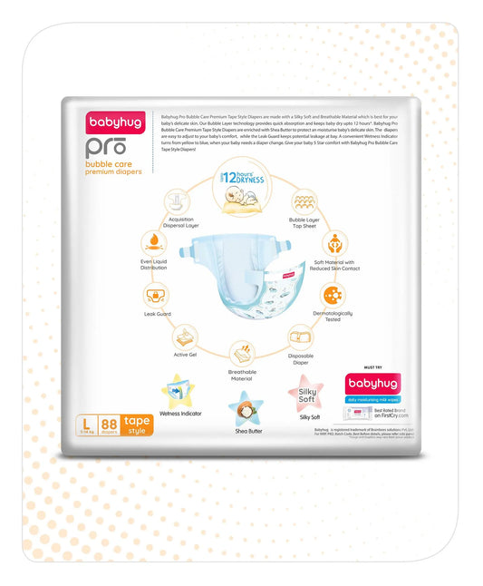 Babyhug Pro Bubble care premium Tape Style Diaper Extra Large - 84 Pieces