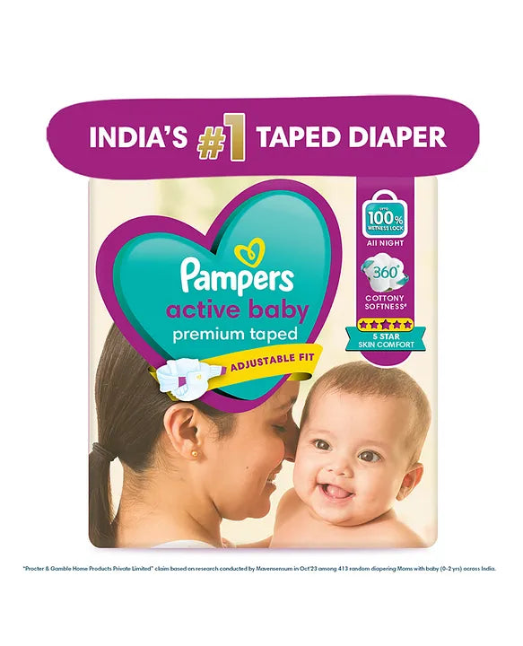 Pampers Active Baby Taped Diapers Large size diapers (L) 50 count taped style custom fit