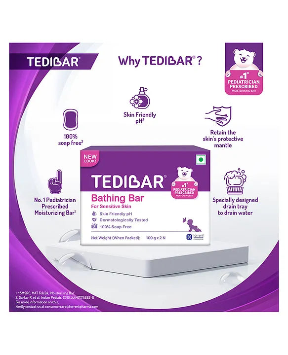 Tedibar Moisturising Baby Bathing Bar 75gx3  with Skin Friendly pH