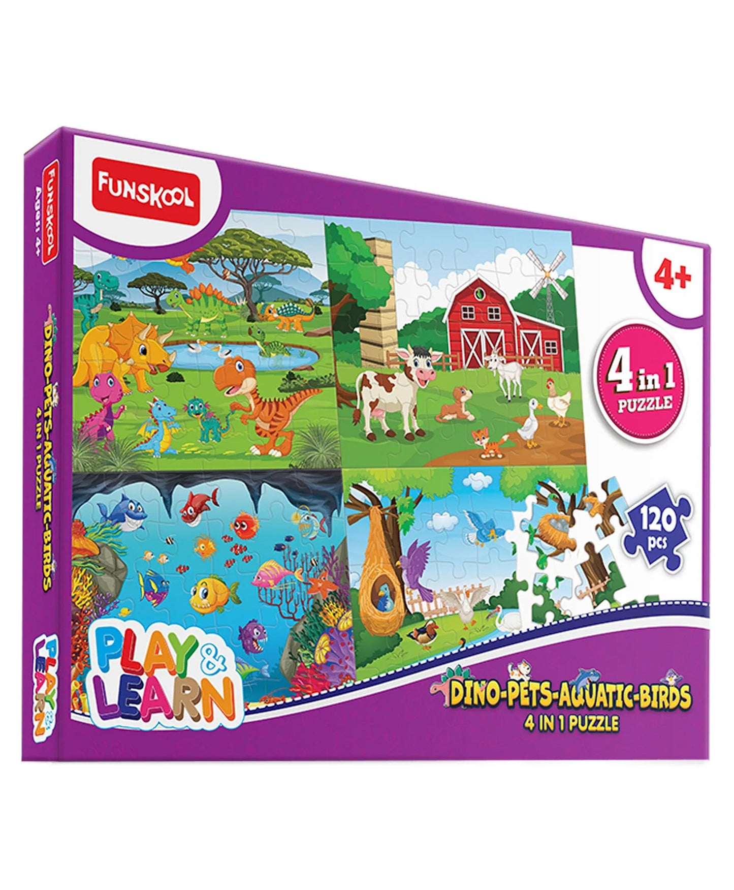 Funskool Play & Learn Dino-Pets-Aquatic-Birds 4 in 1 Educational Puzzle- 120 Pieces