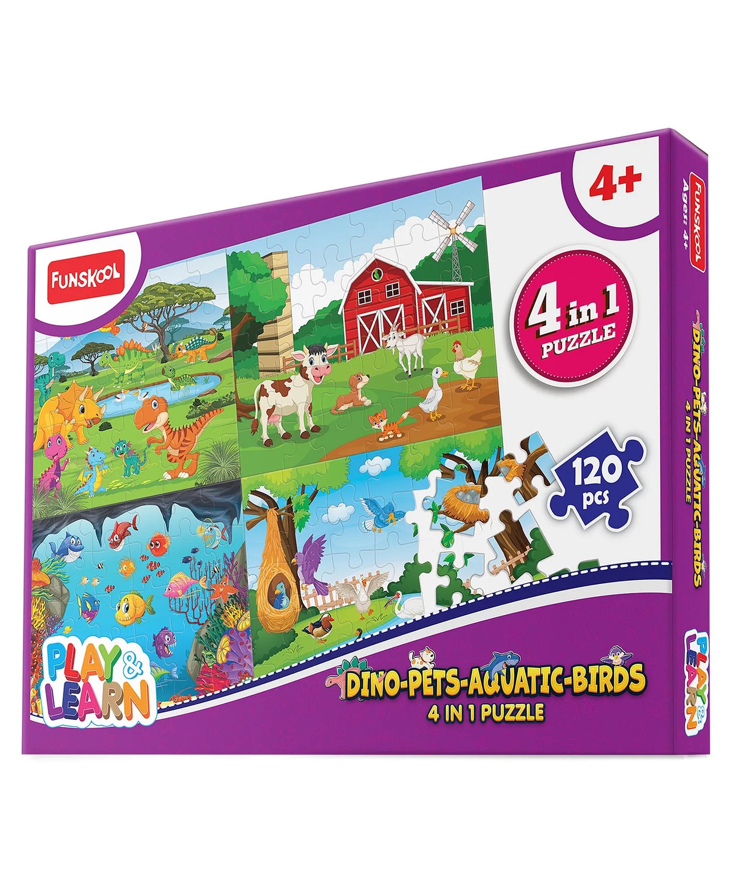 Funskool Play & Learn Dino-Pets-Aquatic-Birds 4 in 1 Educational Puzzle- 120 Pieces