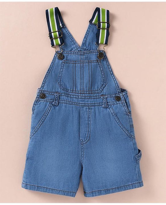 ToffyHouse 100% Cotton Woven Boat Printed Top with Dungaree - Blue & White