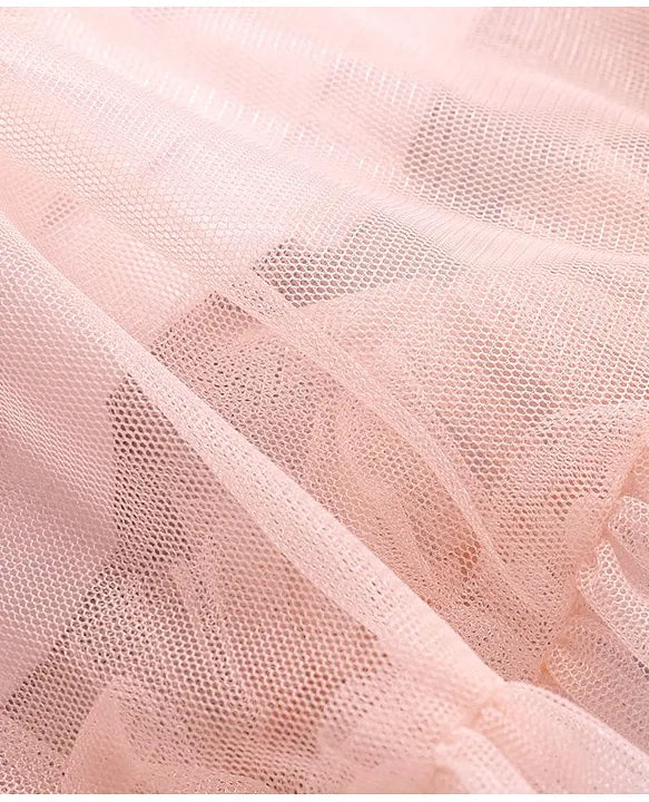 ToffyHouse Cotton Knit to Woven Half Frill Sleeves Solid Colour Frock - Peach