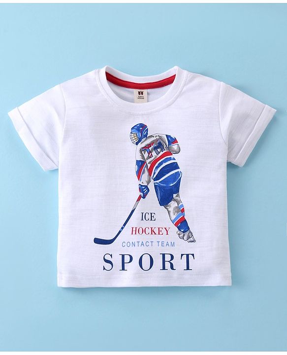 ToffyHouse Half Sleeves T-Shirt & Woven Shorts With Ice Hockey Print - White & Red