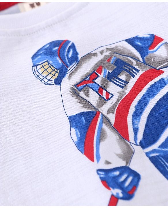 ToffyHouse Half Sleeves T-Shirt & Woven Shorts With Ice Hockey Print - White & Red