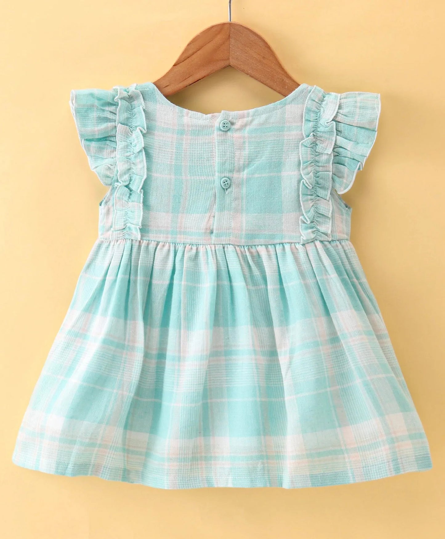 ToffyHouse Frill Sleeves Checkered Frock with Bloomer & Bow Applique - Green