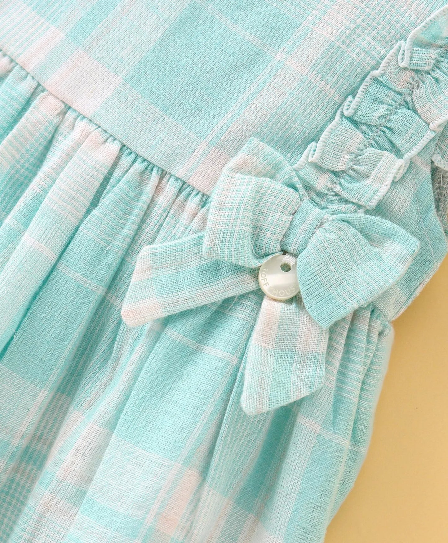 ToffyHouse Frill Sleeves Checkered Frock with Bloomer & Bow Applique - Green