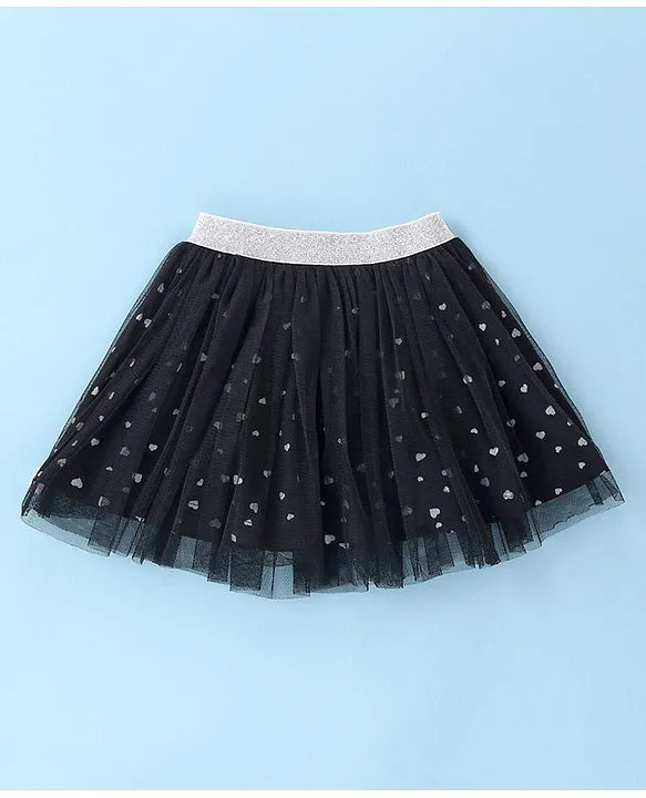 ToffyHouse 100% Knitted Cotton Half Sleeves Top & Woven Mesh Fabric Skirt Set With Fashionista Doll Print - White & Black