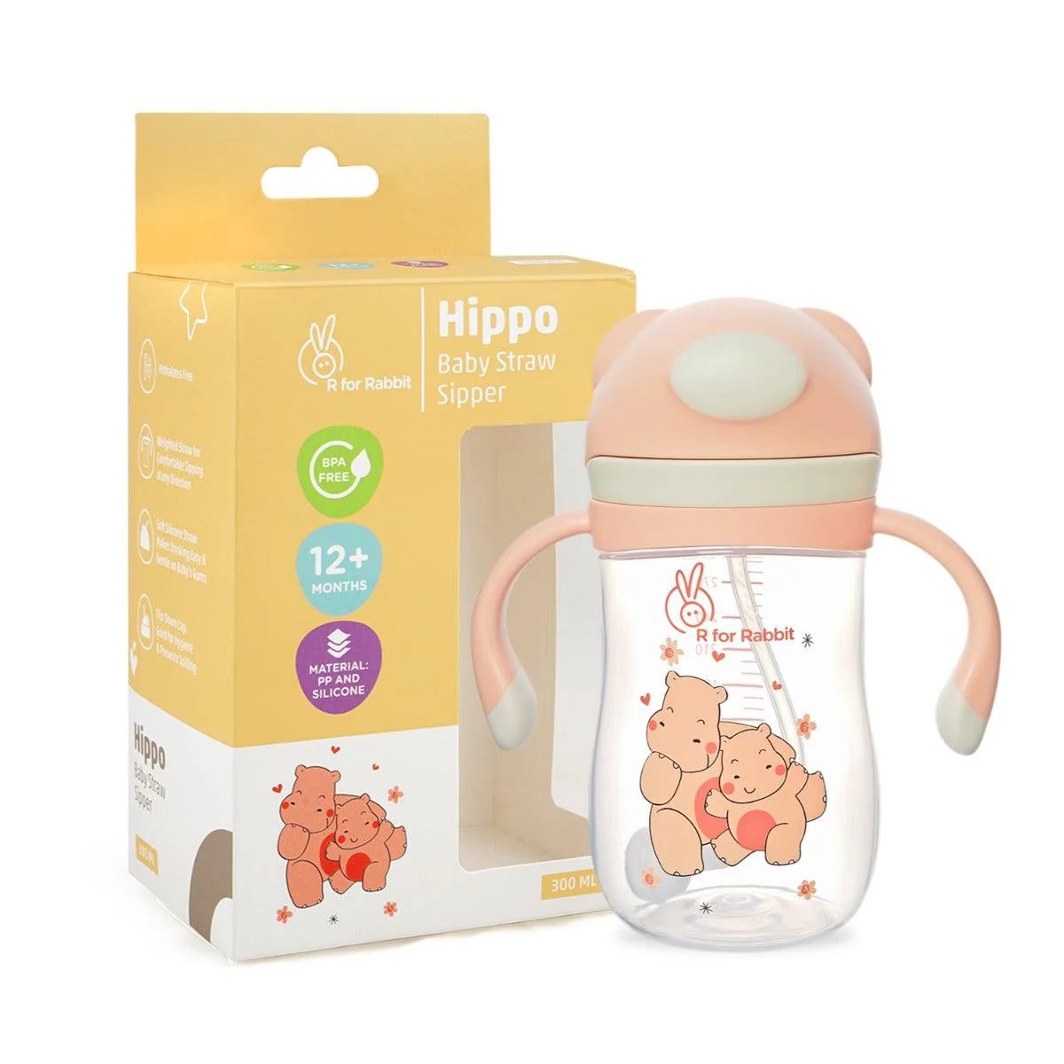 R for Rabbit - Hippo Baby Straw Sipper - Sippy Cups -Yellow