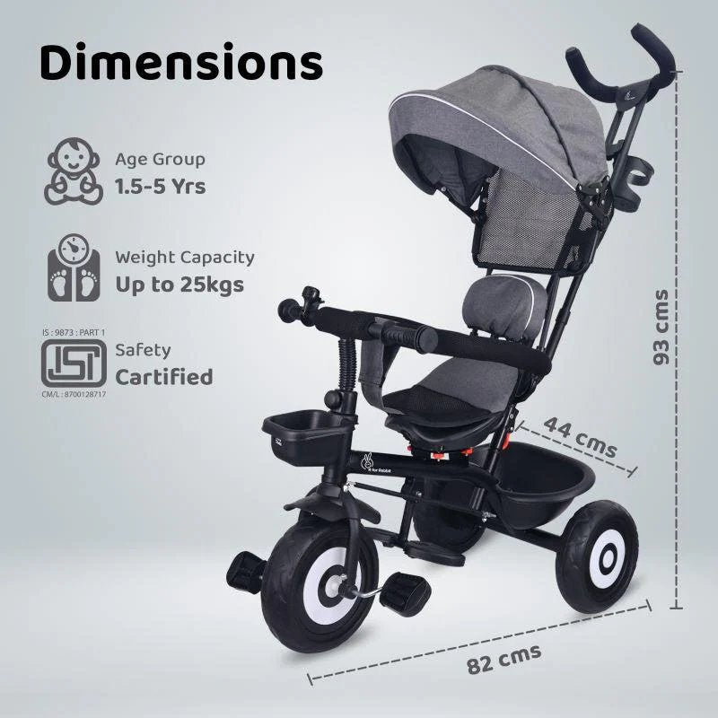 R for Rabbit - TinyToes T40 Ace - Tricycle- Grey Black