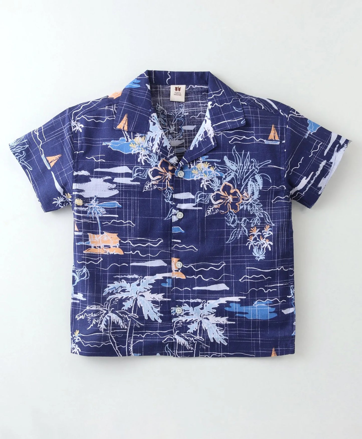 ToffyHouse Half Sleeves Co-Ord Set With Beach Theme Print - Navy