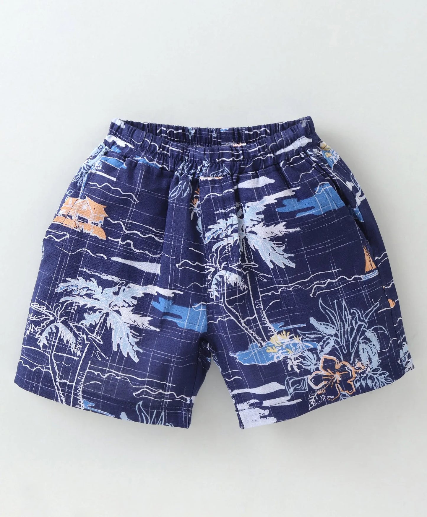 ToffyHouse Half Sleeves Co-Ord Set With Beach Theme Print - Navy