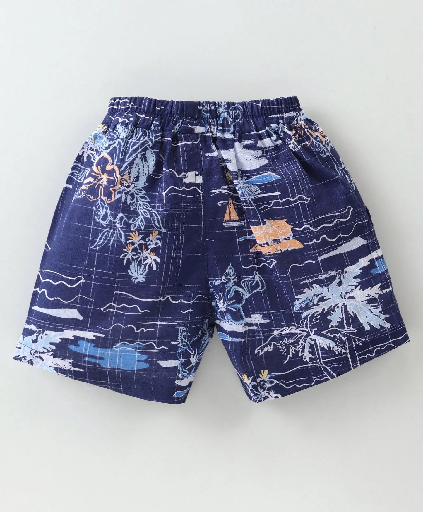 ToffyHouse Half Sleeves Co-Ord Set With Beach Theme Print - Navy