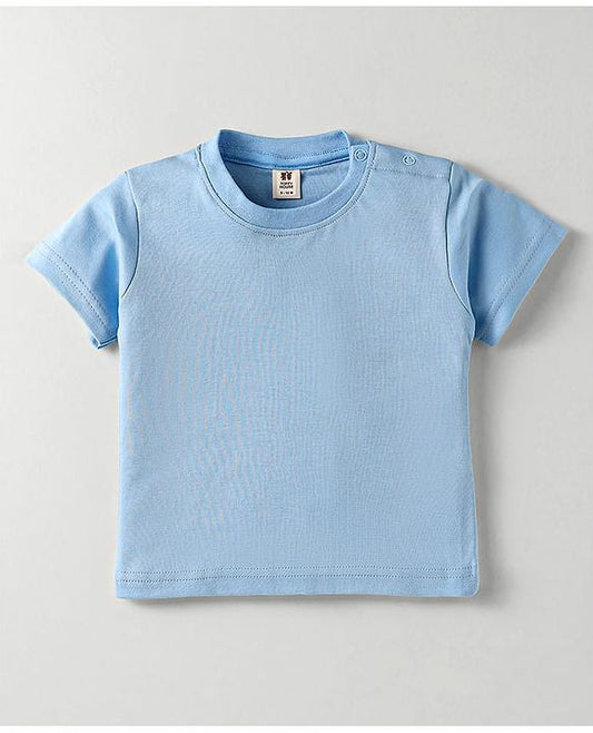 ToffyHouse Half Sleeves T-Shirt & Dungaree with Stripes & Animal Embroidery - Blue & Cream