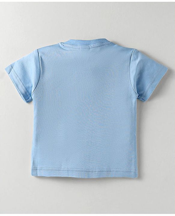 ToffyHouse Half Sleeves T-Shirt & Dungaree with Stripes & Animal Embroidery - Blue & Cream