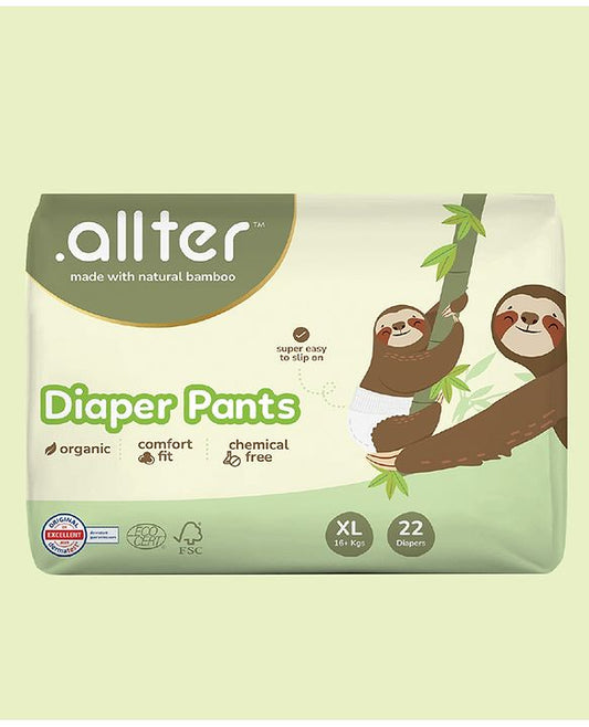 Allter Organic Bamboo Pant Style Diapers Extra-Large Size (16+ kg) 22 Count (Pack of 1) | Rash Free Super Absorbent 3X Softer Wetness Indicator | Explorer |