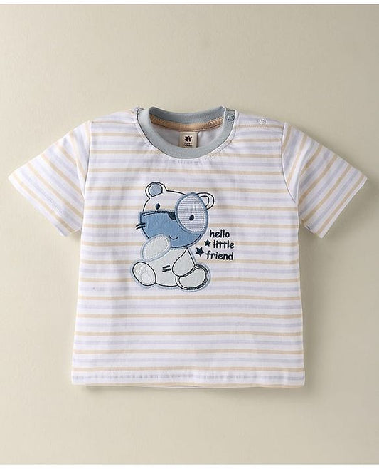 ToffyHouse Half Sleeves T-Shirt & Shorts Set with Bear Patch & Stripes - Grey