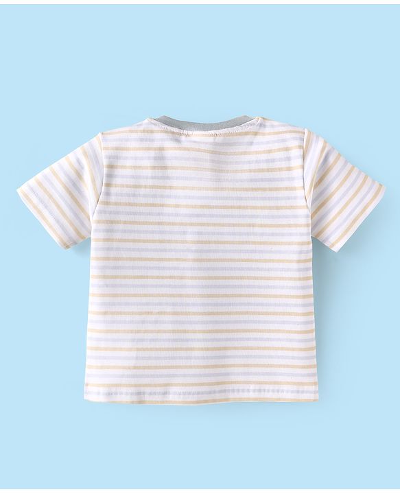 ToffyHouse Half Sleeves T-Shirt & Shorts Set with Bear Patch & Stripes - Grey