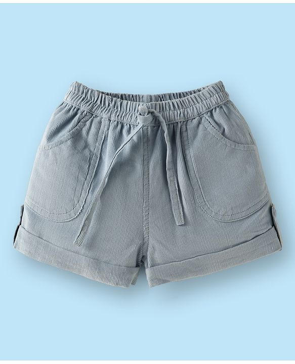 ToffyHouse Half Sleeves T-Shirt & Shorts Set with Bear Patch & Stripes - Grey