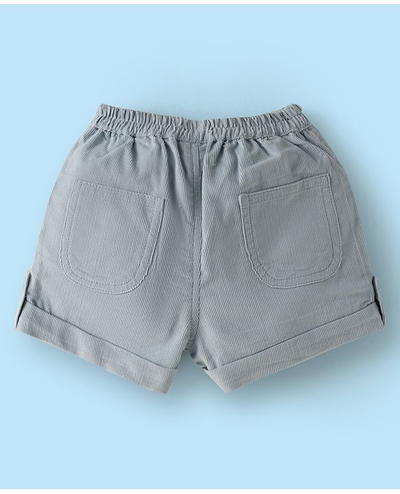 ToffyHouse Half Sleeves T-Shirt & Shorts Set with Bear Patch & Stripes - Grey