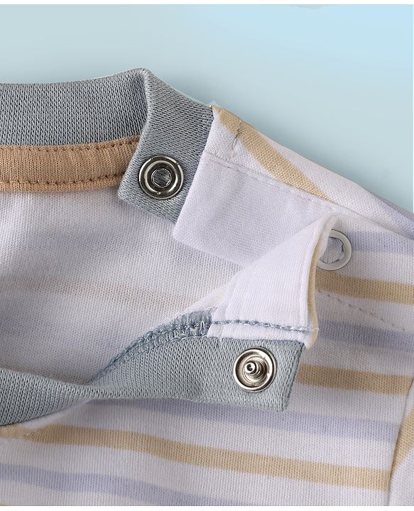 ToffyHouse Half Sleeves T-Shirt & Shorts Set with Bear Patch & Stripes - Grey