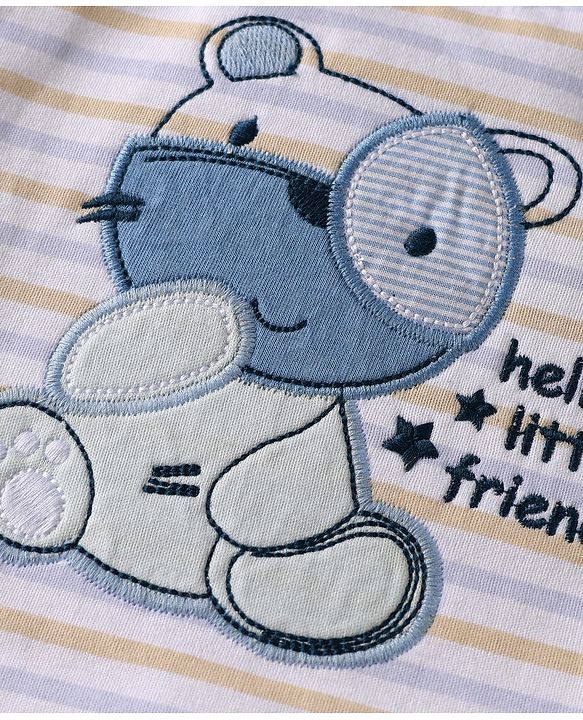 ToffyHouse Half Sleeves T-Shirt & Shorts Set with Bear Patch & Stripes - Grey