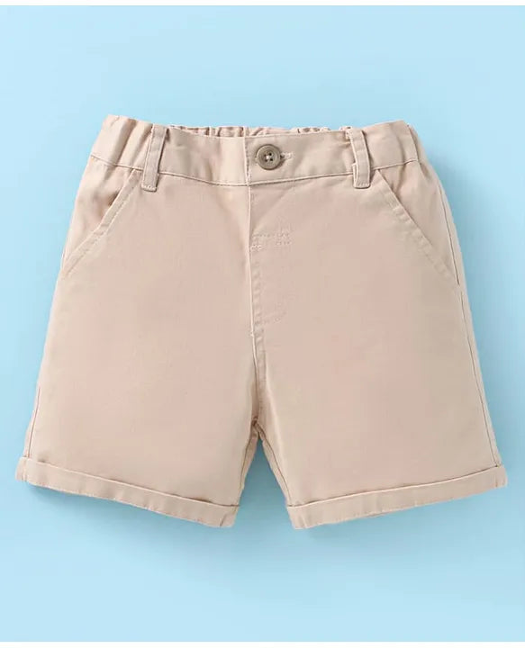 ToffyHouse Poplin Woven Half Sleeves Checks Shirt & Shorts Set with Bow & Suspender - White Tan