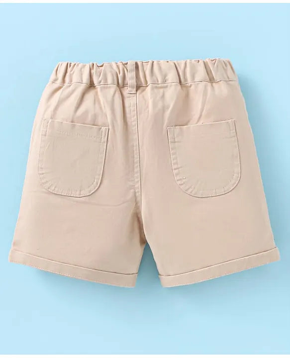 ToffyHouse Poplin Woven Half Sleeves Checks Shirt & Shorts Set with Bow & Suspender - White Tan
