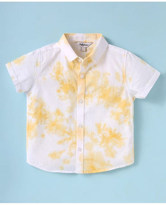 ToffyHouse Half Sleeves Tie & Dye Printed Shirt & Shorts With Bow & Suspender - White