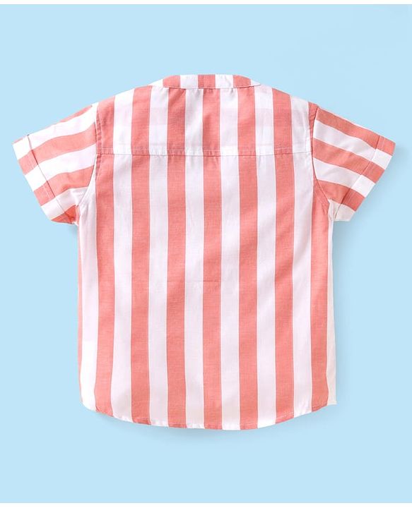 ToffyHouse Half Sleeves Mandarin Collar Striped Shirt & Shorts Set - Red