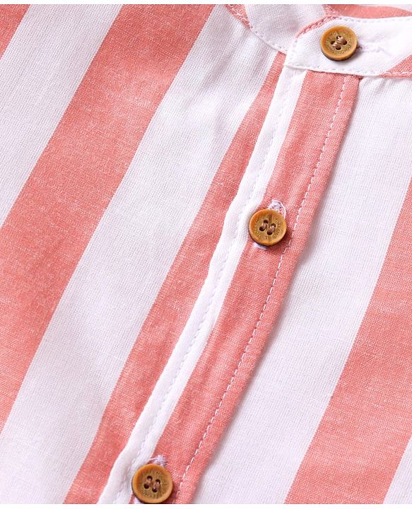 ToffyHouse Half Sleeves Mandarin Collar Striped Shirt & Shorts Set - Red