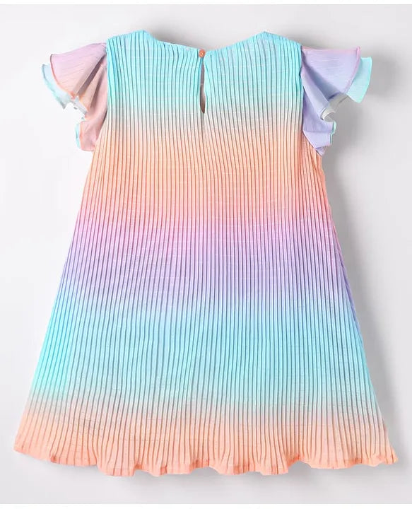 ToffyHouse Cotton Woven Cap Sleeves Rib Frock With Ombre Effect - Multicolor