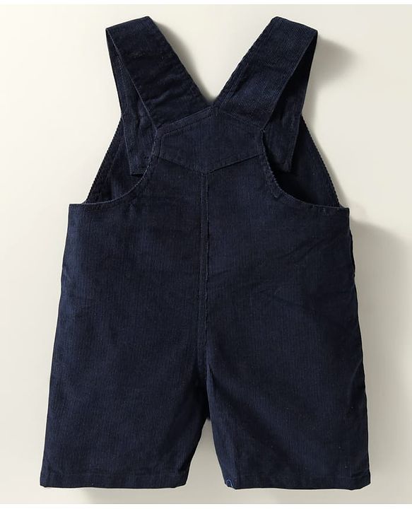 ToffyHouse Dungaree & Half Sleeves Striped T-Shirt With Boat Embroidery - Navy Blue
