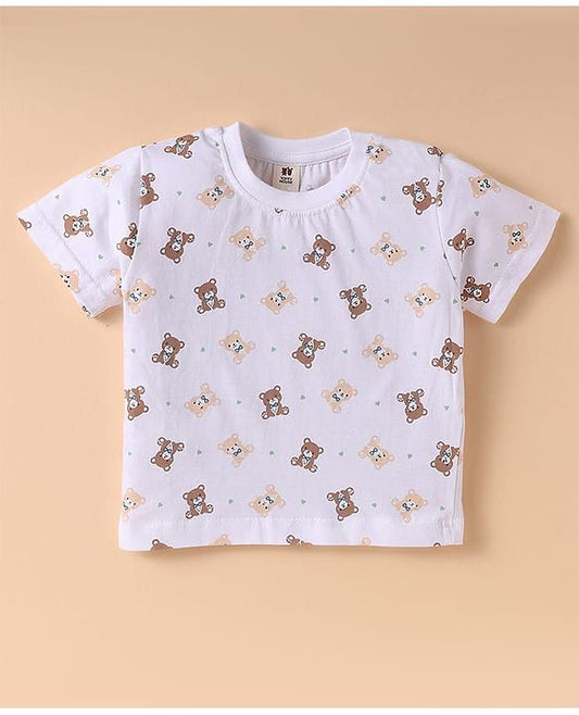 ToffyHouse Half Sleeves T-Shirt & Dungree with Bear Print & Applique - Mint