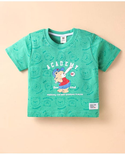 ToffyHouse Half Sleeves T-Shirt & Shorts Set With Teddy Bear Print - Green