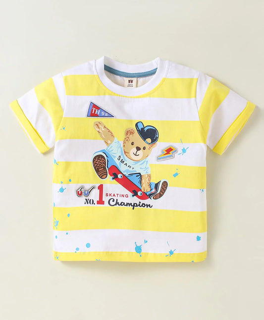 ToffyHouse Half Sleeves T-Shirt & Shorts Set With Teddy Bear Print - Yellow & Blue