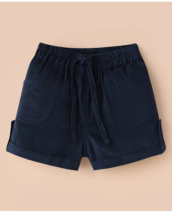 ToffyHouse Knitted Half Sleeves T-Shirt & Shorts Set with Bear Print & Tape Detailing - White & Navy Blue