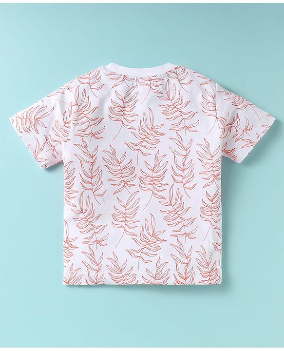 ToffyHouse Half Sleeves T-Shirt & Shorts Set With Teddy Bear Print - White & Orange