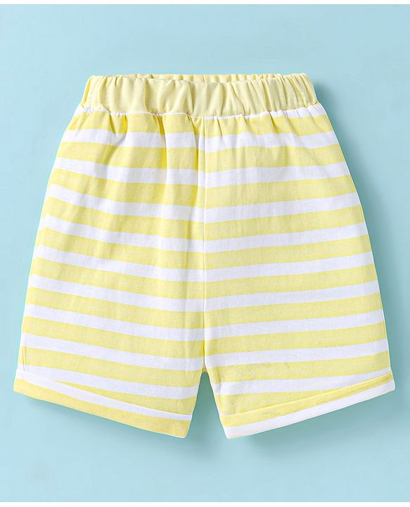 ToffyHouse Half Sleeves T-Shirt & Shorts Set with Vehicle Print - White & Yellow