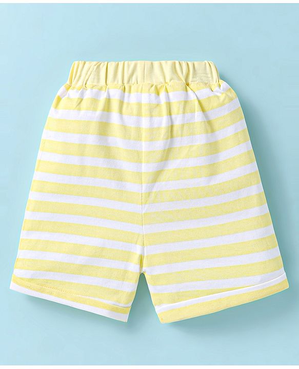 ToffyHouse Half Sleeves T-Shirt & Shorts Set with Vehicle Print - White & Yellow