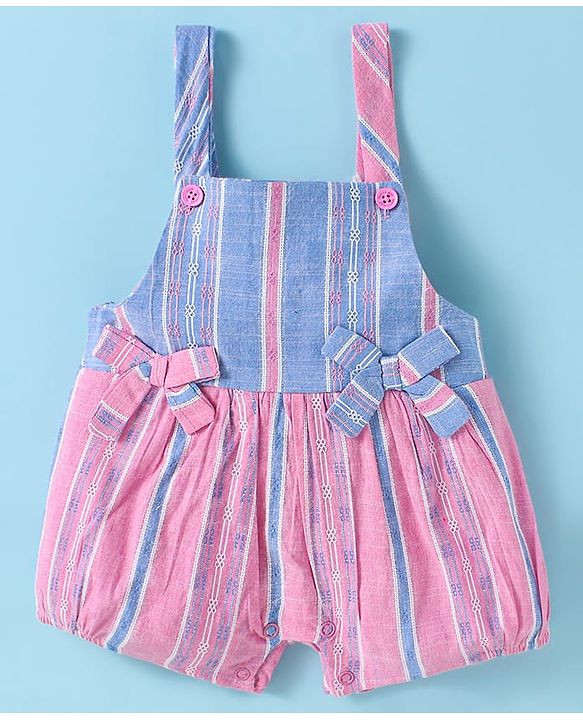 ToffyHouse Half Sleeves Dungaree & T-Shirt with Stripes - Pink & White