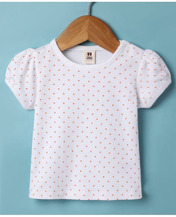 ToffyHouse Frock with Half Puffed Sleeves Inner Tee & Bear Patch - Orange & White