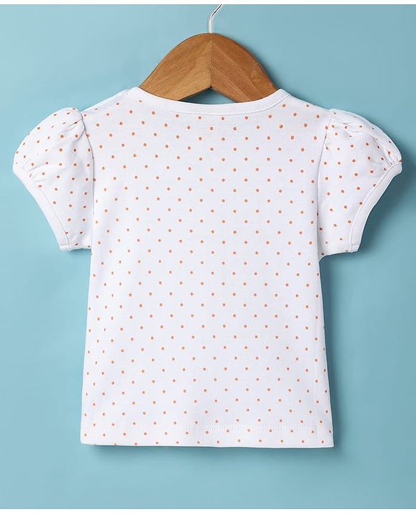 ToffyHouse Frock with Half Puffed Sleeves Inner Tee & Bear Patch - Orange & White