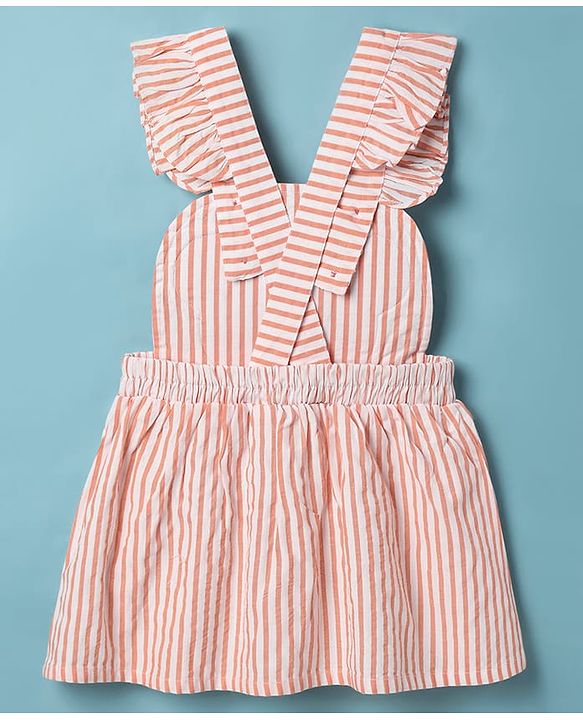 ToffyHouse Frock with Half Puffed Sleeves Inner Tee & Bear Patch - Orange & White