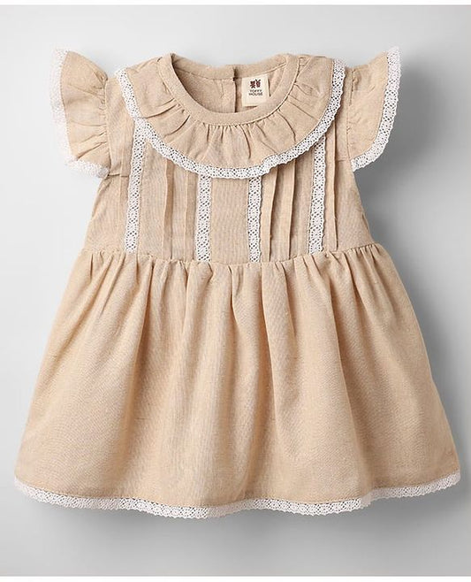 ToffyHouse Frill Sleeves Solid Color Frock With Bloomer - Tan