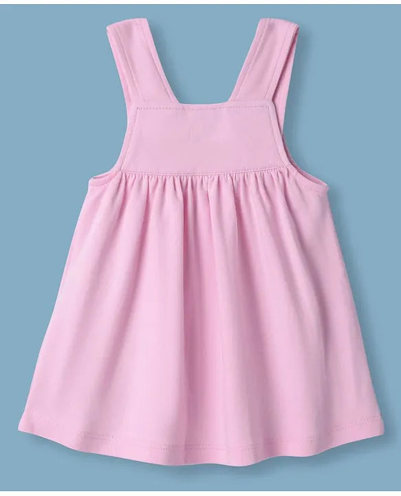 ToffyHouse Cotton Woven Frock & Half Sleeves Inner Tee With Boat Print & Animal Embroidery - Pink