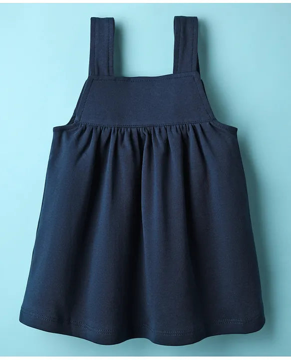 ToffyHouse Knitted Animal Printed & Embroidered Frock with Half Sleeves Inner Tee - White & Navy Blue