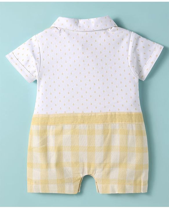 ToffyHouse Half SleevesRomper - Lemon Yellow & White
