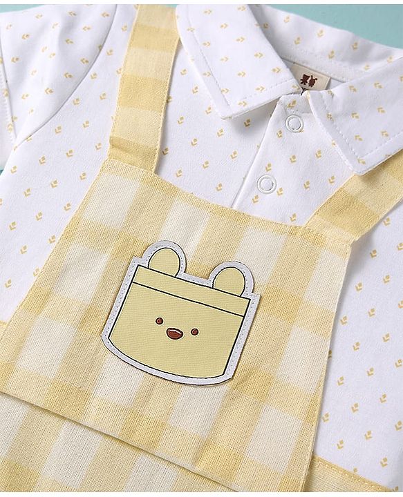 ToffyHouse Half SleevesRomper - Lemon Yellow & White