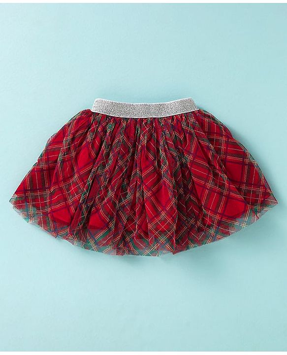 ToffyHouse Half Sleeves Top & Checks Skirt Set With Girl Print & Applique - White & Red